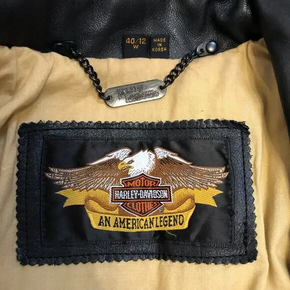 Vintage Women’s Fitted Harley Davidson Black Leather Biker Jacket Size 40/12 W - Picture 3 of 16